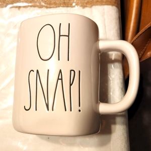 Rae Dunn "oh snap!" One sided mug with dark green interior "rare"